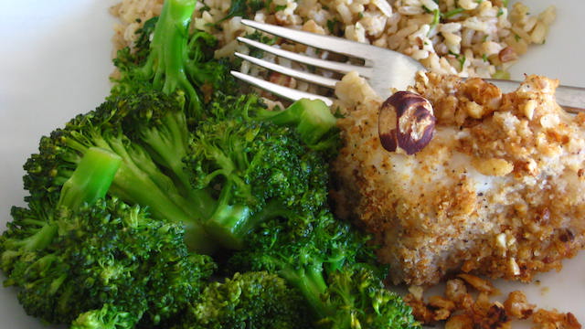 Hazelnut Encrusted Cod with Nutty Rice and Broccoli: Tuesday, May 10, 2022