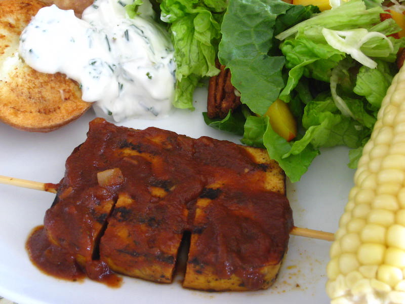 Barbecued, Marinated/Grilled Tofu with Sweet Corn and Roasted Potatoes: Sunday, July 17, 2022